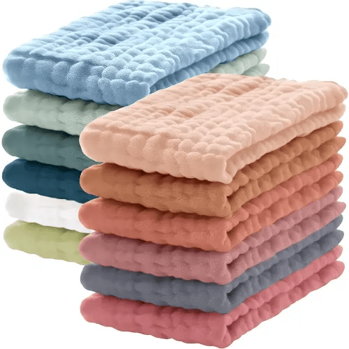 Lovely Care 12 Pack Muslin Burp Cloths 100% Cotton Muslin Cloths Large 20''x10'' Extra Soft and Absorbent Baby Burping Cloth - Rust and Teal Mix