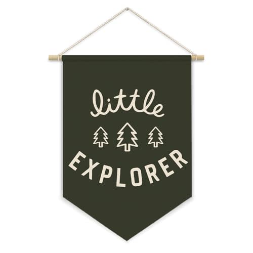 CalmVerve Boys Room Camping Decor Camp Banner FlagsLittle Explorer Baby Shower Banner, Camping Classroom Decor, Olive Green Camping Flag Decoration for Toddler Bedroom Playroom 15x11inch