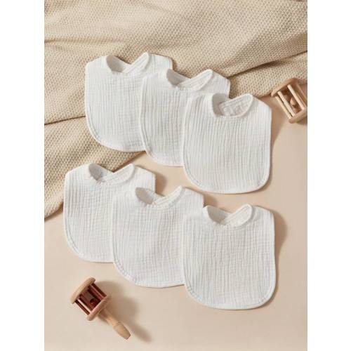 6pcs Baby Bibs, Muslim Cloth Absorbent Soft Breathable Feeding Bibs, Solid Color (White) | SHEIN USA