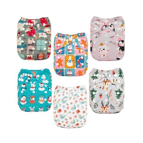 ALVABABY Baby Cloth Diaper 6 Pack with 12 Inserts One Size Cloth Diaper Covers Adjustable Washable Reusable for Baby Girls and Boys 6DM127
