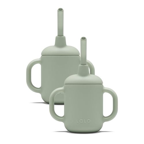 Lalo Little Cup 2-Pack, Non-Toxic Silicone Straw Cup with Handles - Baby and Toddler Sippy Cup - Mini Cup and Straw Training System, 4oz, Sage