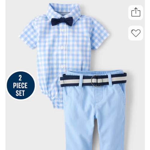 Baby Boys Dad And Me Short Sleeve Gingham Poplin Bodysuit And Chino Pants 2-Piece Outfit Set - BLUE | The Children's Place