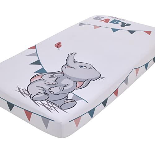 NoJo Disney Dumbo Gray, Teal, and White Hello Baby Nursery Photo Op Fitted Crib Sheet