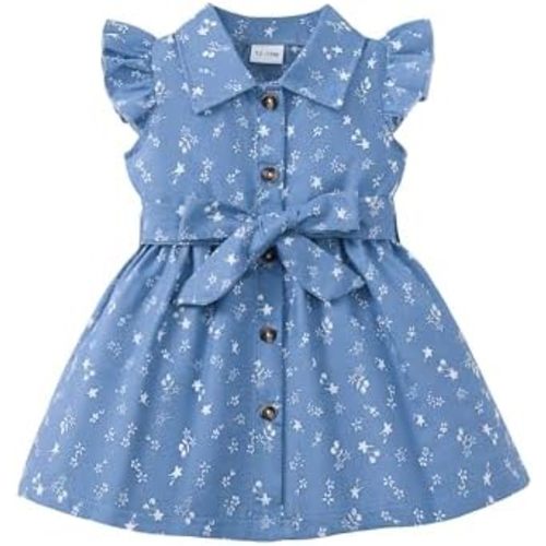 Toddler Baby Girl Clothes Denim Cowgirl Dress Cute Swing Fly Sleeves Jeans Summer Outfits Toddler Beach Sundress