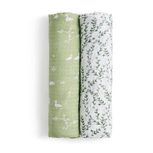 aden + anais Essentials Silky Soft Bamboo Muslin Swaddle, Breathable Baby Blanket, Ideal for Boys, Girls, Newborns, Babies & Infants, Receiving Blanket, Lightweight Wrap, 2 Pack, Nature Friends