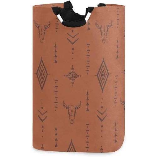 Western Bull Boho Large Laundry Hamper Basket, Collapsible Laundry Bag Storage Bins Baskets with Handles for Laundry, Bedroom, Home Decor