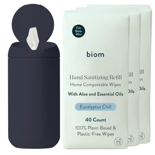 Biom Biodegradable Hand Sanitizing Wipes + Mini Dispenser