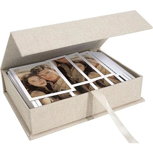 Photo Storage Box 8x10, Linen Memory Photo Box Perfect to Store Your Photo, Pictures, Certificates, Scrapbooking Supplies, Keepsakes and Jewelry Beige