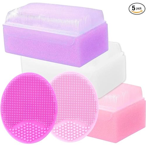 Cradle Cap Brush and Sponge Set for Baby - Bath Essentials for Newborns | Treatment Comb | Baby Bath Sponges (5-Pack Pink)