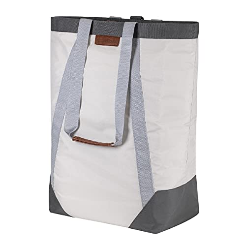 CleverMade - BACSAK-0002-0503-3D Backpack Laundry Bag Tote with Comfortable Shoulder Straps - Extra Large Capacity Polyester Clothes Hamper with Premium Handles and an Inner Zipper Storage Pocket for Valuables, Cream
