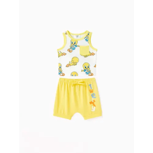 Looney Tunes Baby Boys 2pcs  Allover Cartoon Print Naia™ Tank Top and Cotton Shorts Set