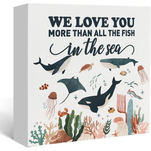 Nursery Decor Wooden Sign,Ocean Nursery Decor | Nursery Gift for Baby Boy Girl Newborn Kids,Love You More,Ocean Wood Sign for Toddler Kids Room Desk Shelf Decor 5x5 Inch