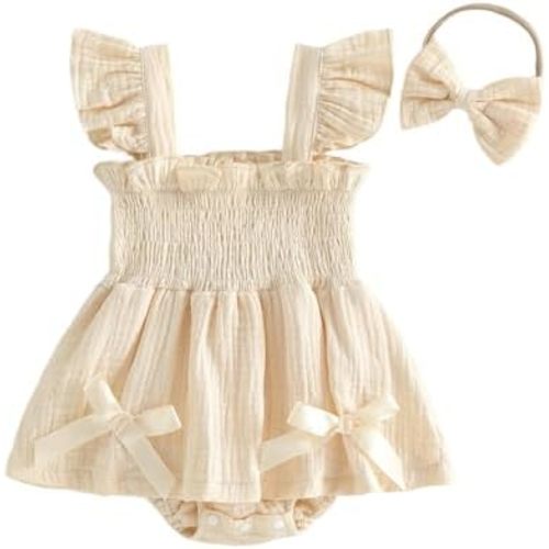 Conjunto de ropa de verano de una pieza con volantes, sin mangas, para recién nacido, con tirantes, color liso, con volantes