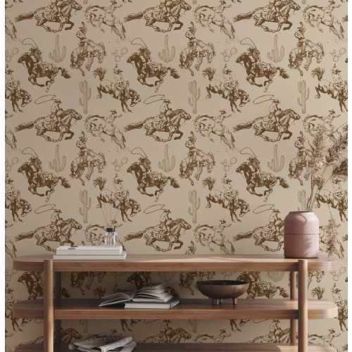 Western Cowboy Peel and Stick Wallpaper: Horse & Cactus Rodeo Mural