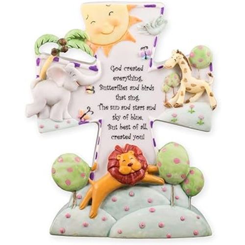 Roman 6.5" God Created Everything Cross Nightlight, Nursery Decor, Baptism or Baby Shower Gift, Christian Religious Accent Light