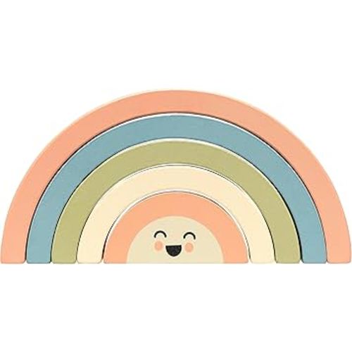 Pearhead Wooden Rainbow Stacking Toy, Baby and Toddler Montessori Toy Ages 1+ Years, Interactive Sorting and Stackable Learning Toy, Wooden Play Toy Set