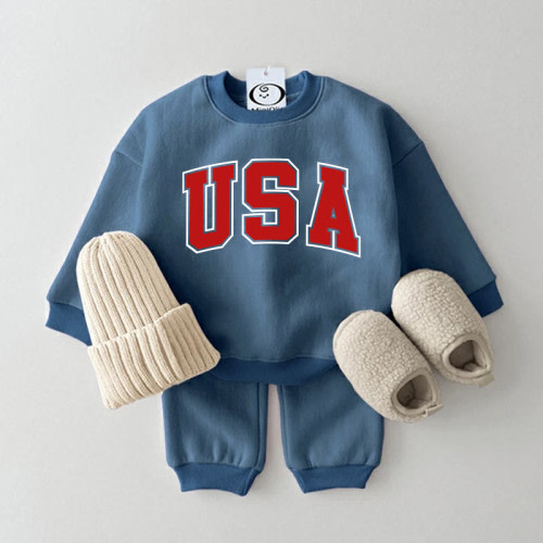 USA Baby Sweatshirt Pants 2-piece Blue Set