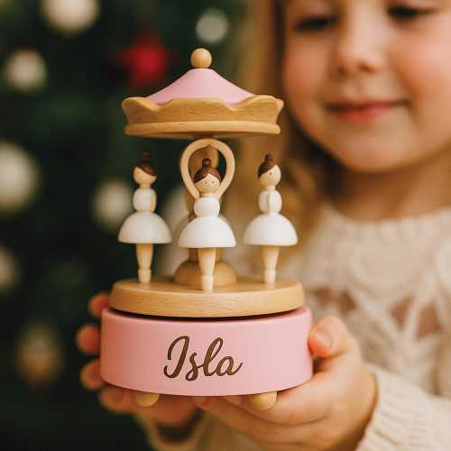 9 Styles Personalized Wooden Music Box – Custom Carousel, Ballet, Birthday Cake, Christmas Designs, Gift for Kids, Baby Shower Holidays