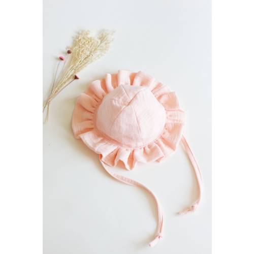 Peach Baby Sun Hat: Cotton Muslin, Adjustable Chin Strap