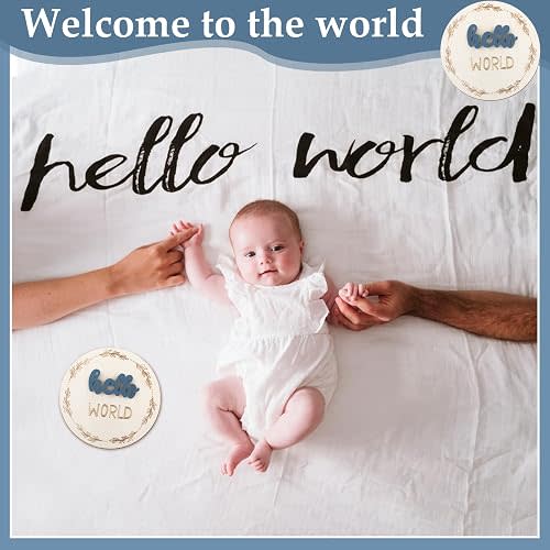 Baby Monthly Milestone Cards, Wooden 3D Baby Milestone Signs, Double Sided Blue Monthly Baby Milestone for Newborn Boy Girl 1-12 Months Photos