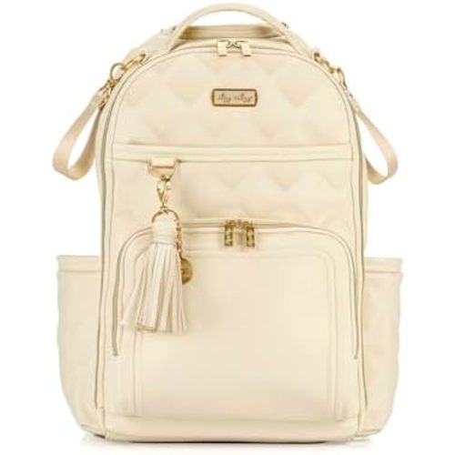 Itzy Ritzy Diaper Bag Backpack – Large Capacity Boss Plus Baby Backpack Diaper Bag Featuring 19 Pockets, Changing Pad, Stroller Clips, and Comfortable Straps (Milk & Honey)