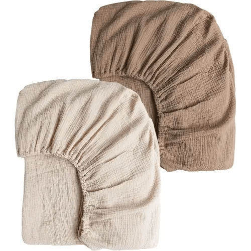 Konssy Muslin Crib Sheets for Girl Boy, 2 PCS Soft and Breathable Cotton Baby Sheets for Standard Crib Mattress, 52"x 28" (Brown, Cream)