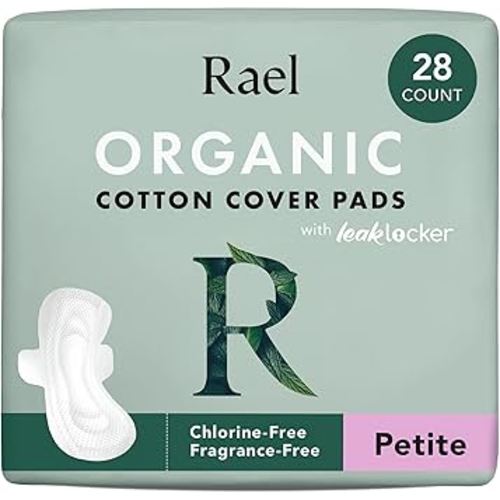 Rael Pads for Women, Organic Cotton Cover - Period Pad with Wings, Feminine Care, Sanitary Napkins, Light Absorbency, Unscented, Ultra Thin (Petite, 28 Count)