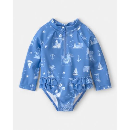 Baby Girl Sailboat Long-Sleeve 1-Piece Rashguard Swimsuit - Blue - Carter's | Carter's