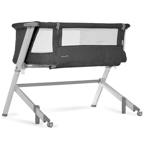 Dream On Me Skylar Bassinet and Bedside Sleeper, Adjustable Heights, Breathable Mesh Sides, Plush Mattress Pad, Wheels with Safety Locks & Tool-Free Assembly, Compact Fold & Travel Bag - Grey