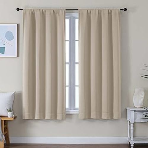 Simplebrand Ava Biscotti Beige Blackout Curtains for Bedroom 63 Inch Length 2 Panels Set, Solid Thermal Insulated Energy Saving Rod Pocket Window Treatment Curtains Blackout Drapes, W40 x L63 Inch