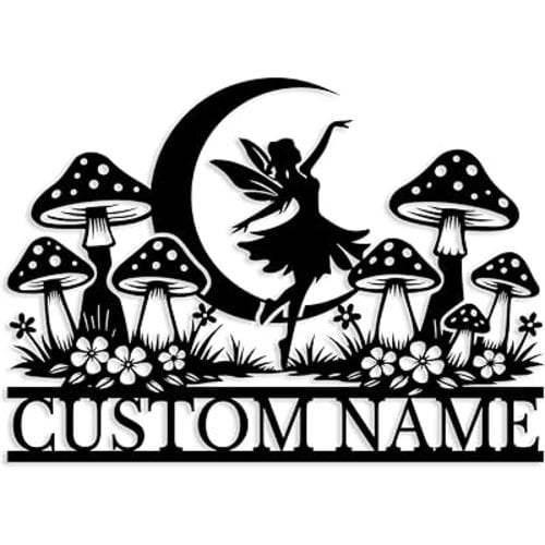 Custom Fairy Mushrooms Metal Sign,Personalized Mushrooms Monogram Sign,Gardening Gift,Yard Flower Bed Art,Greenhouse Wall Hanging (Style-4)