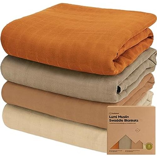 4-Pack Muslin Swaddle Blankets for Baby Boys, Girls - Organic Baby Blankets for Girl, Boy, Baby Swaddle Blanket Unisex, Receiving Blankets, Swaddles for Newborns, Newborn Baby Essentials (Spice)