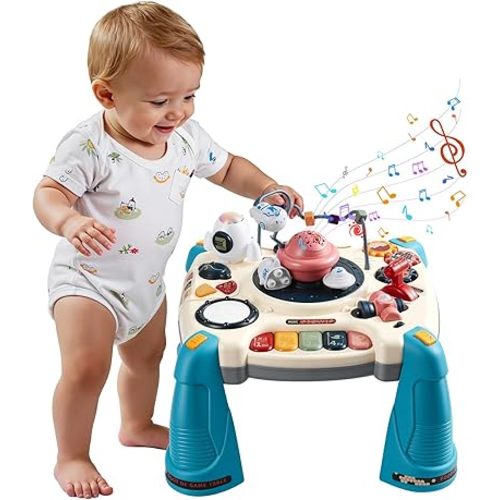 VEVOR Baby Spacecraft Musical Table Toys for 1-3 Years Old, Learning Activity Desk with Space Theme & Soft-Glow Star Projector & 60+ Sound Sources, Toddler Learning Table for Kids 6+ Months