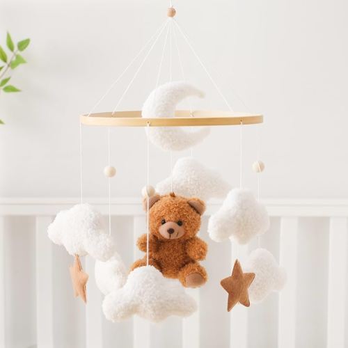 let's make Baby Mobile for Crib Bear Cloud Crib Mobile Handmade Furry Nursery Mobile Gender Neutral Crib Toy Hanging for Nursery Decor Accessories