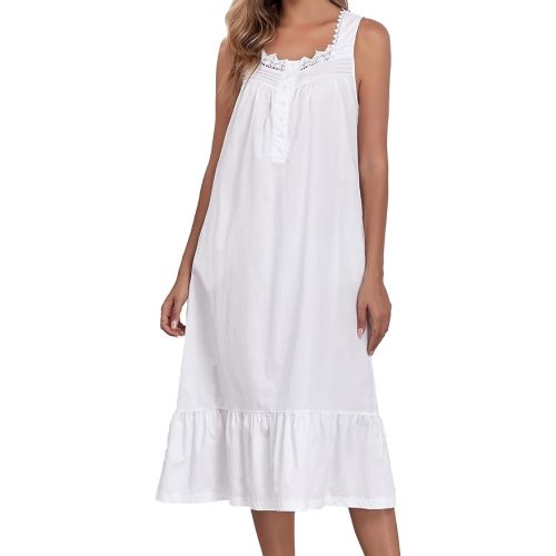100% Cotton Nightgowns For Women Sleeveless Night Gown Long Sleep Dress With Pockets