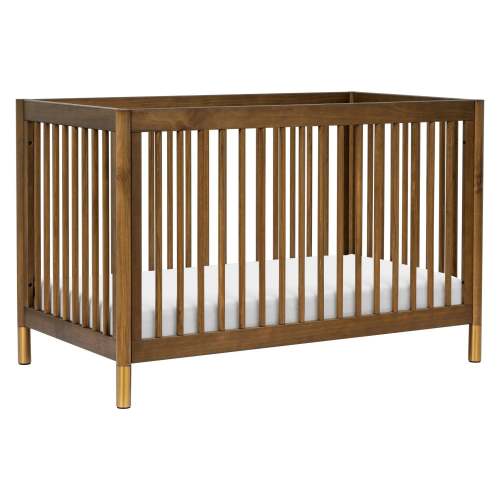 Gelato 4-in-1 Convertible Crib with Toddler Rail - Natural Walnut/Gold Feet