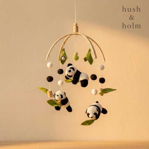 Panda Nursery Mobile, Baby Crib Mobile, Scandinavian Nursery Decor, Neutral Baby Mobile, Handmade Felt Panda Mobile