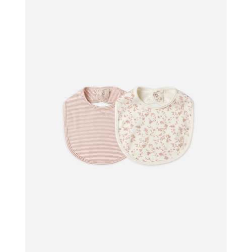 Jersey Snap Bib, 2 Pack French Garden, Rose Micro Stripe