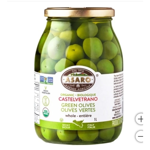 Asaro Farms Organic Castelvetrano Green Whole Olives, 1 L