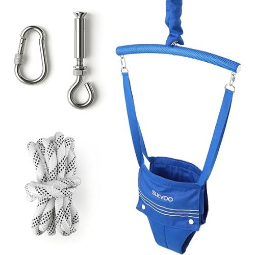 Slevoo Baby Jumper, with Ceiling Hook, Space Saving Jumper for Baby 6-12 Months, Infant Jumper for Small Spaces, Blue