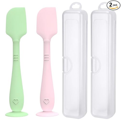 2 Pack Diaper Cream Spatula with Hygienic Travel Case, Butt Spatula Baby with Suction Base, Baby Butt Paste Spatula, Soft Silicone Diaper Rash Cream Applicator Large Size (Green & Pink)