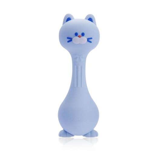 Baby Rattle Teething Toys Cat Silicone Teether Rattles for Baby 0-12 Months Food Grade Silicone (Blue)