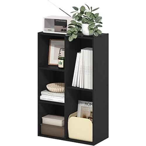 Furinno LUDER Book Shelf, 5-Cube Bookshelf, Reversible Bookcase, 9.4 x 19.5 x 31.5, for Living Room, Bedroom, Home Office, Blackwood