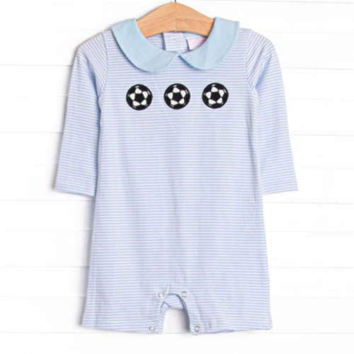 Corner Kick Cutie Applique Short Romper, Blue Stripe – Stitchy Fish