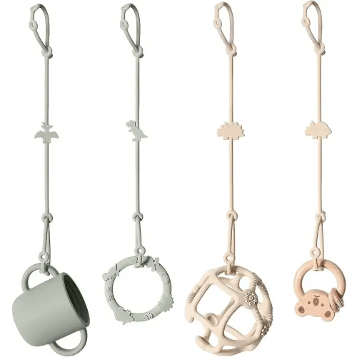 Andy Bear Toy Straps for Baby Toy Safety Straps Silicone High Chair Toy Straps Toddler Bottle Straps for Strollers, High Chair, Cribs, Car Seat, Stroller Accessories, Dinosaur Toys Straps 4PK Sage