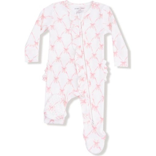 Ribbon Bow Print Zip Footie