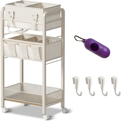 Baby Diaper Caddy Organizer and Storage,2In1 Baby Cart Organizer-Baby Diaper Caddy+3 Tier Rolling Cart for Baby Nursery,Baby Bedside Cart,Easy Assembly,Beige