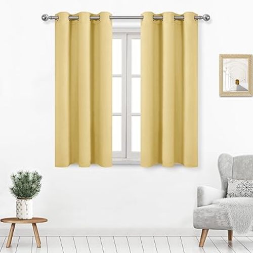 DWCN Room Darkening Curtains for Living Room, Blackout Drapes for Bedroom, Solid Thermal Privacy Protection 45 Inch Window Treatment, Light Yellow, W42 x L45 Inch, Set of 2
