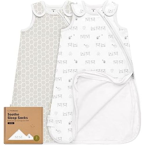 2-Pack Organic Baby Sleep Sacks, 100% Cotton - Soft & Breathable 0.5TOG Baby Wearable Blanket, Toddler Sleeping Sack 0-6 months,Easy to Wear Transitional Swaddles for Newborns,Infants (Bumble Bear, S)