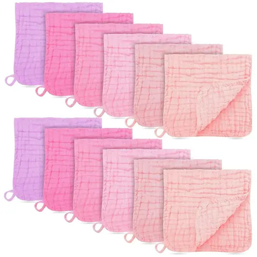 12 Pack Muslin Burp Cloths - Large 20" x 10", Ultra Absorbent 100% Cotton for Baby Drool and Messes - Soft, Gentle Baby Burp Rag for Boys & Girls -Pink, Purple, Sakura Series